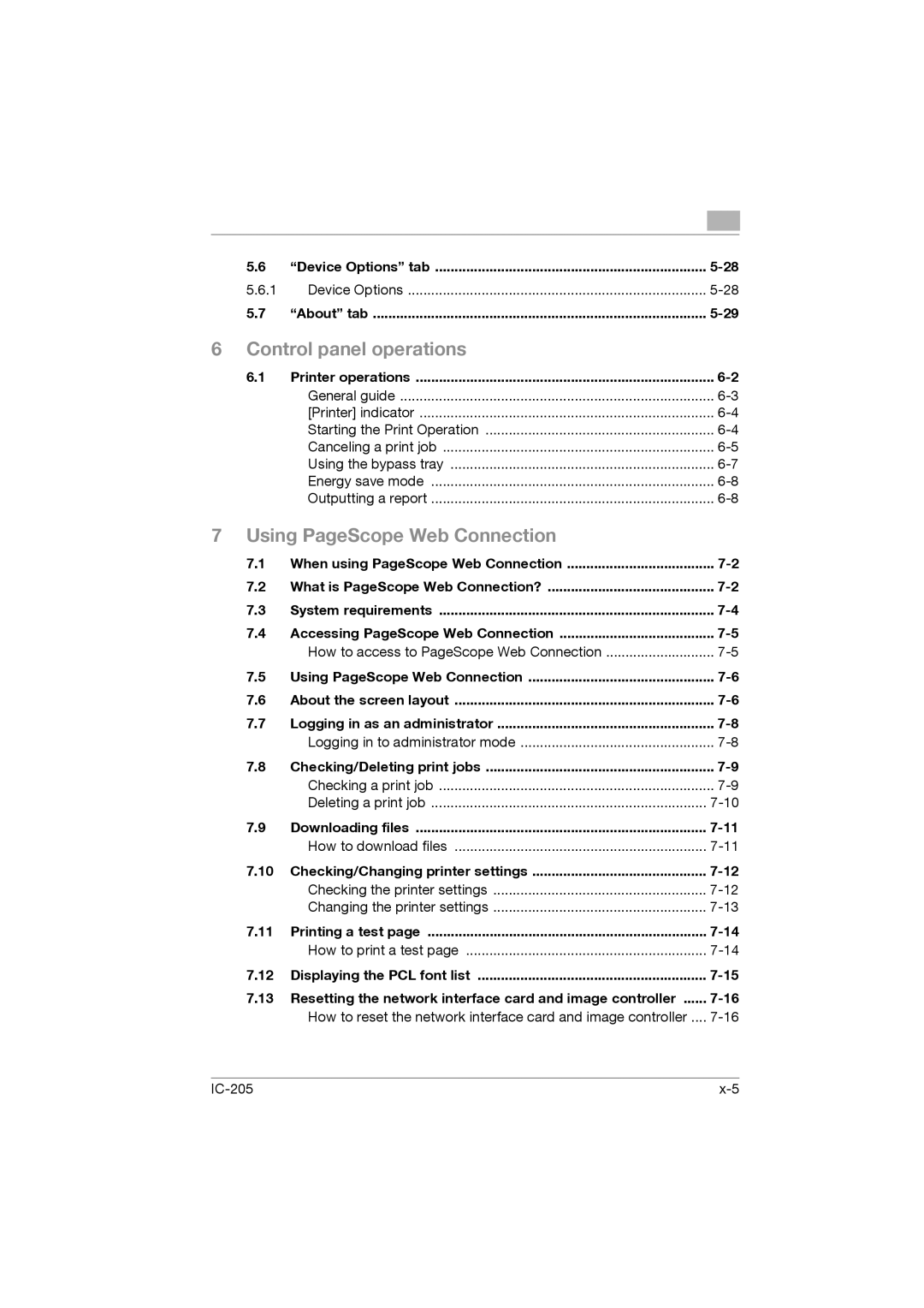 Konica Minolta IC-205 manual Device Options tab About tab, Printer operations 