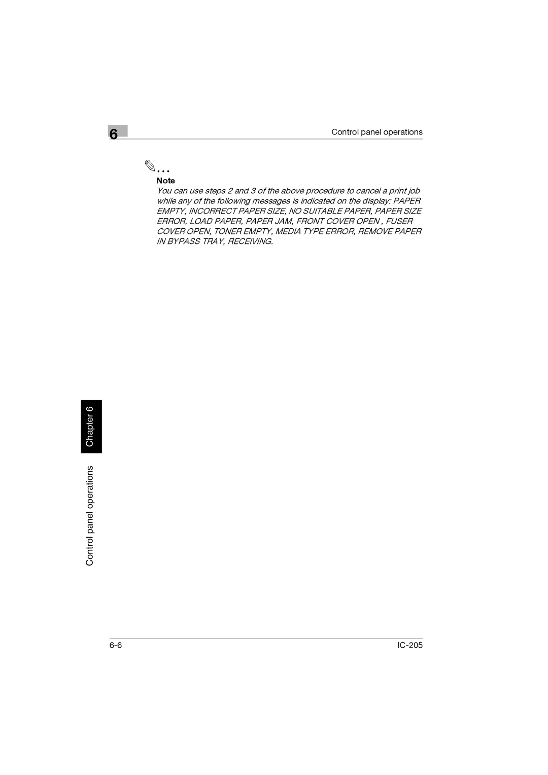 Konica Minolta IC-205 manual Control panel operations Chapter 