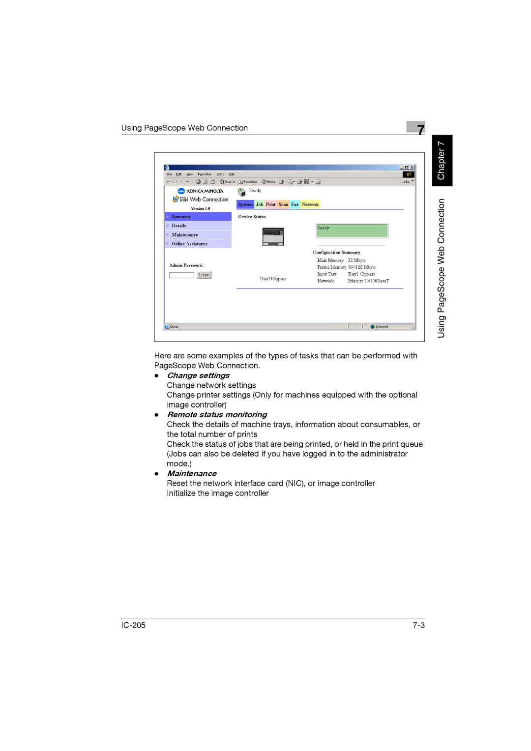 Konica Minolta IC-205 manual Change settings Change network settings 