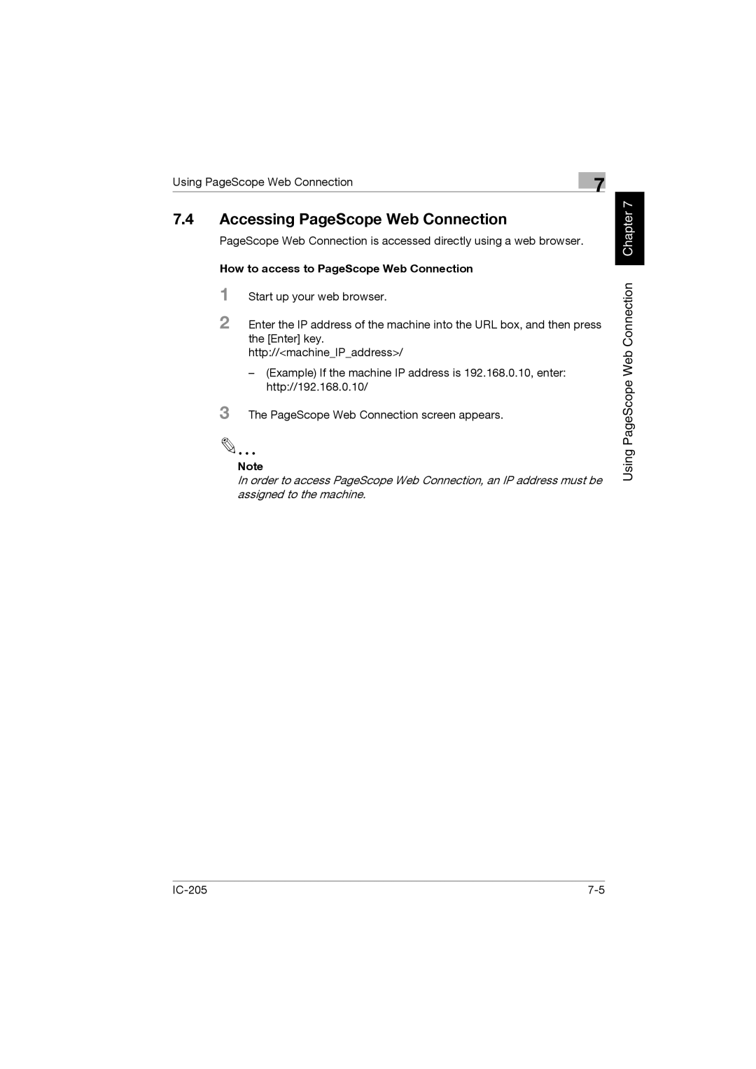 Konica Minolta IC-205 manual Accessing PageScope Web Connection, How to access to PageScope Web Connection 