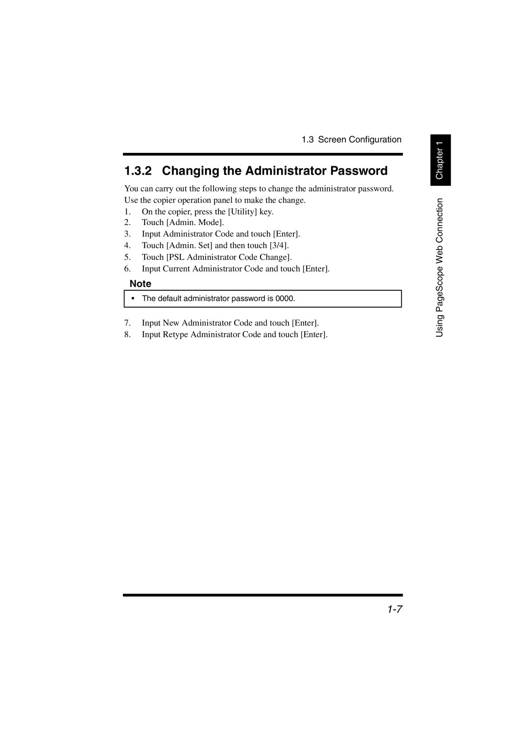 Konica Minolta IC-401 manual Changing the Administrator Password 