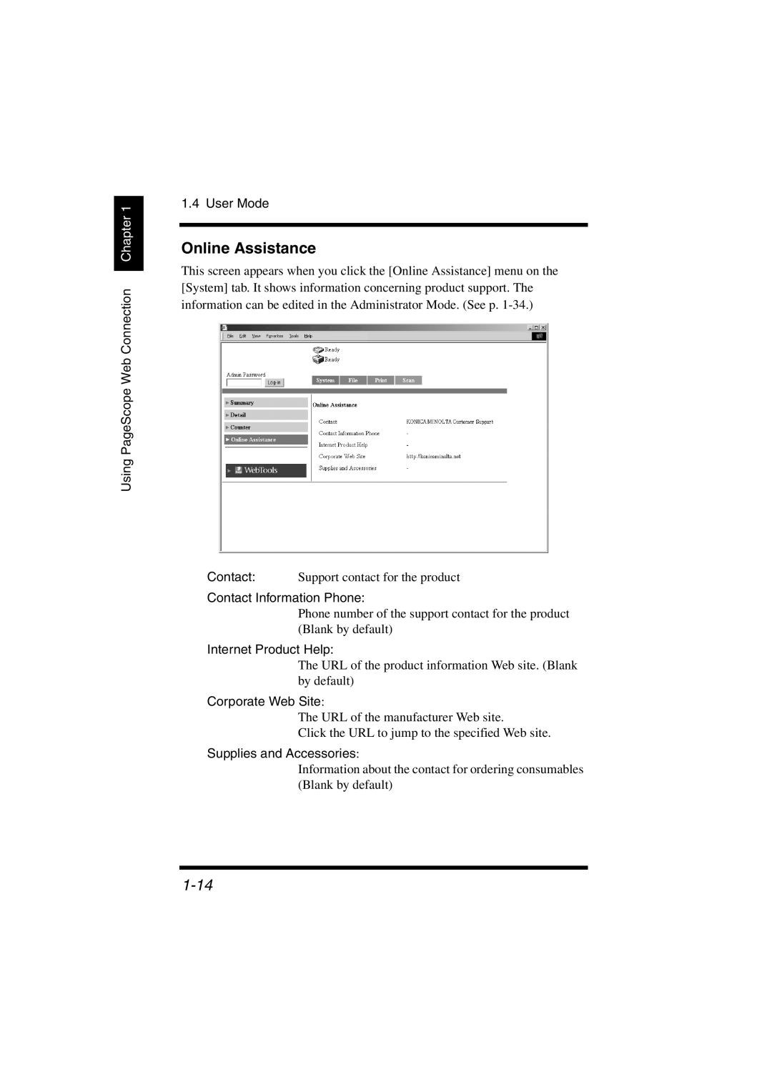 Konica Minolta IC-401 manual Online Assistance, Contact Information Phone, Internet Product Help, Corporate Web Site 