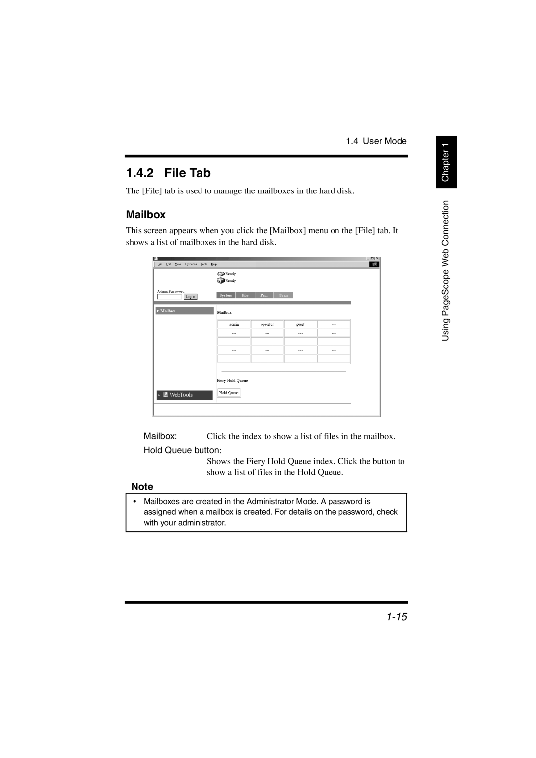 Konica Minolta IC-401 manual File Tab, Mailbox, Hold Queue button 