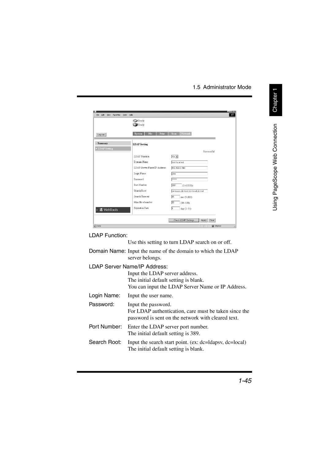 Konica Minolta IC-401 manual Administrator Mode Ldap Function, Ldap Server Name/IP Address 