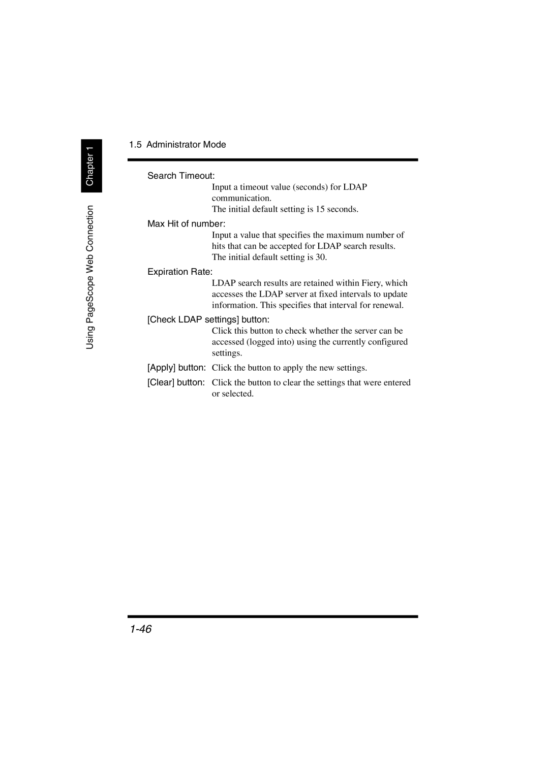 Konica Minolta IC-401 manual Max Hit of number, Expiration Rate, Check Ldap settings button 