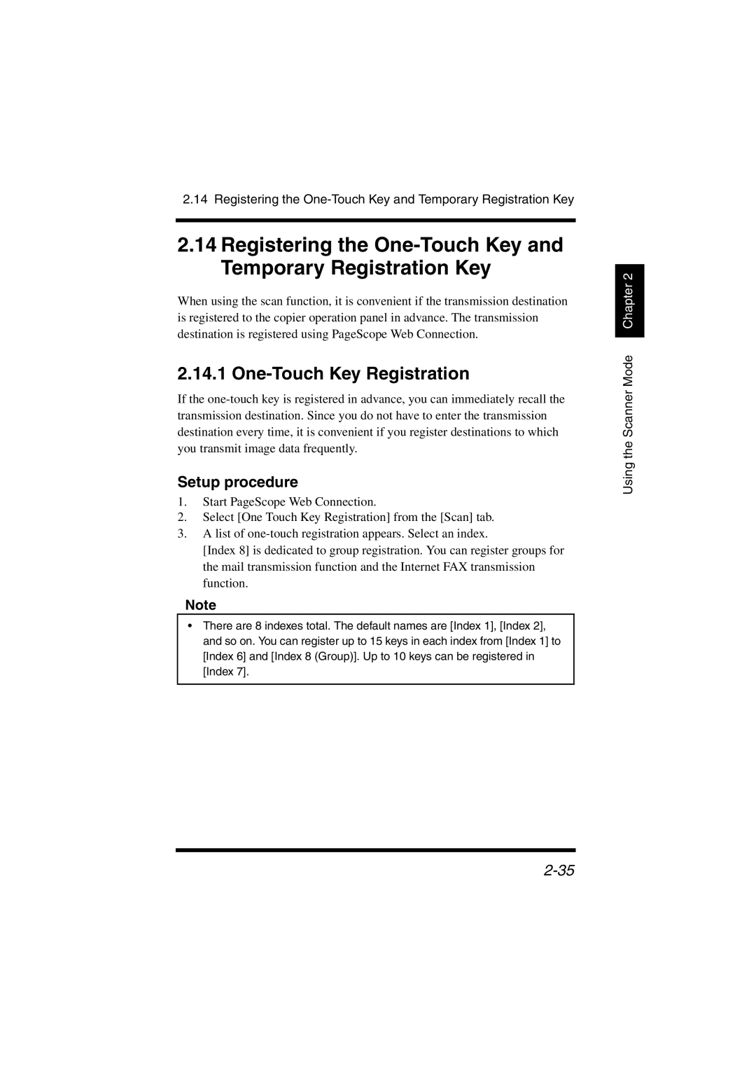 Konica Minolta IC-401 manual One-Touch Key Registration, Setup procedure 