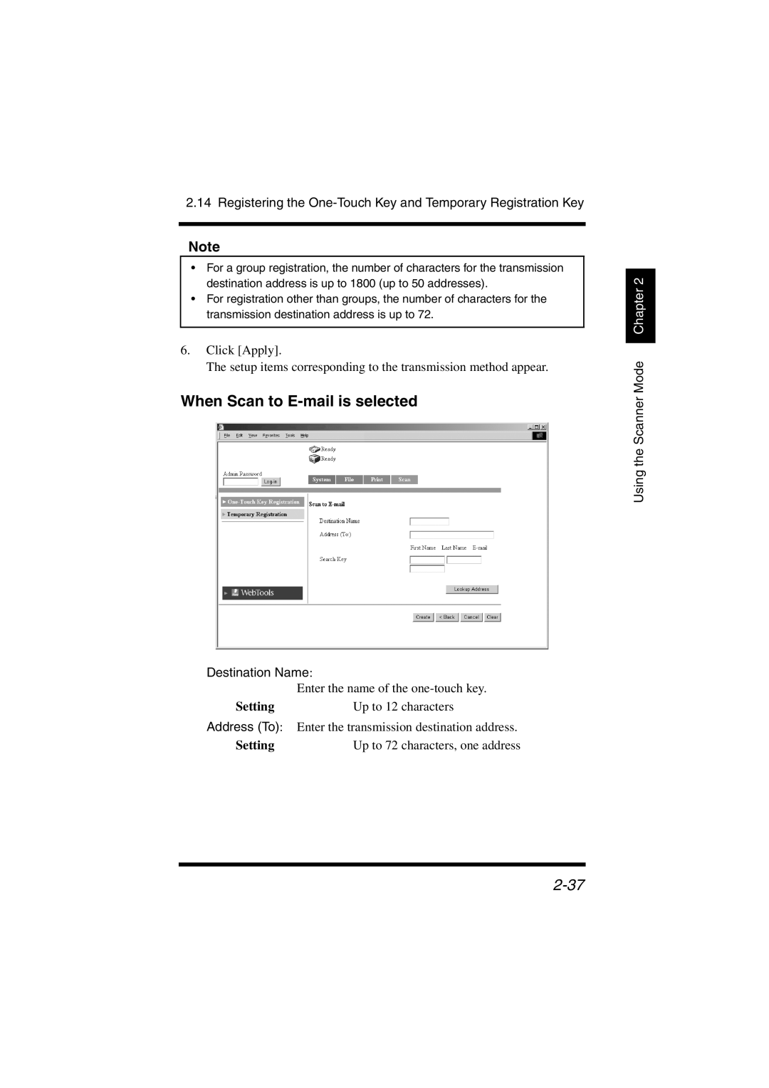 Konica Minolta IC-401 manual When Scan to E-mail is selected, Destination Name 