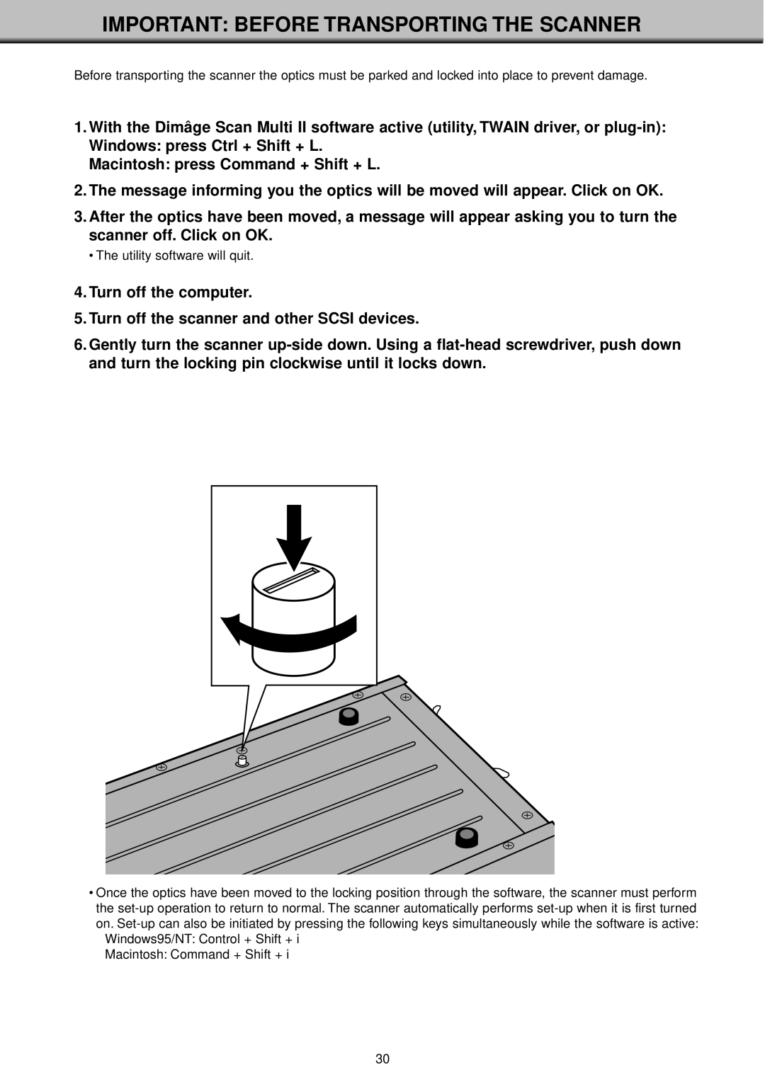 Konica Minolta II manual Important Before Transporting The Scanner 