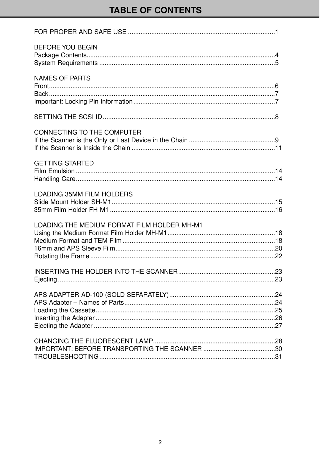 Konica Minolta II manual Table Of Contents 