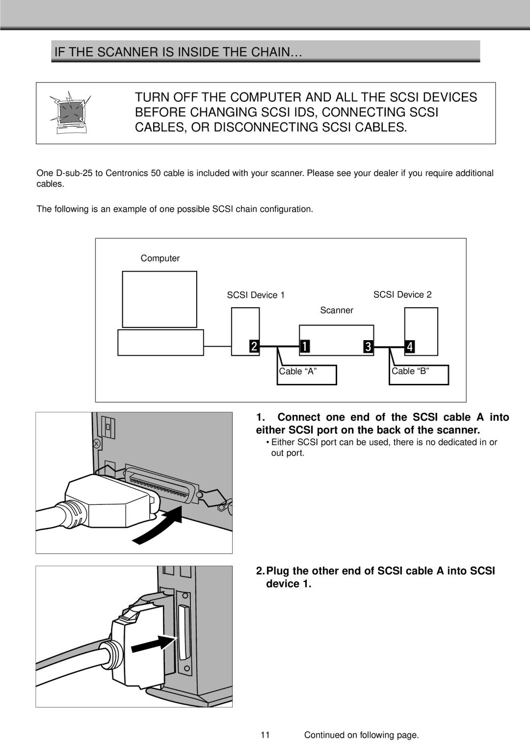 Konica Minolta II manual Plug the other end of Scsi cable a into Scsi device 