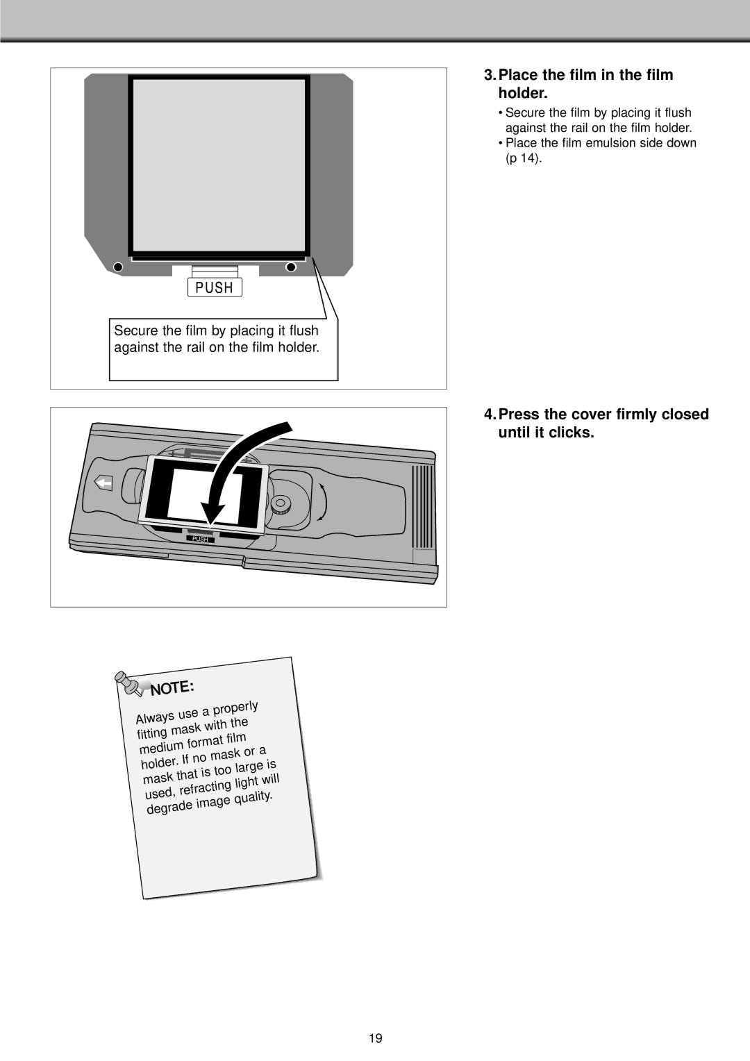 Konica Minolta II manual Place the film in the film holder 