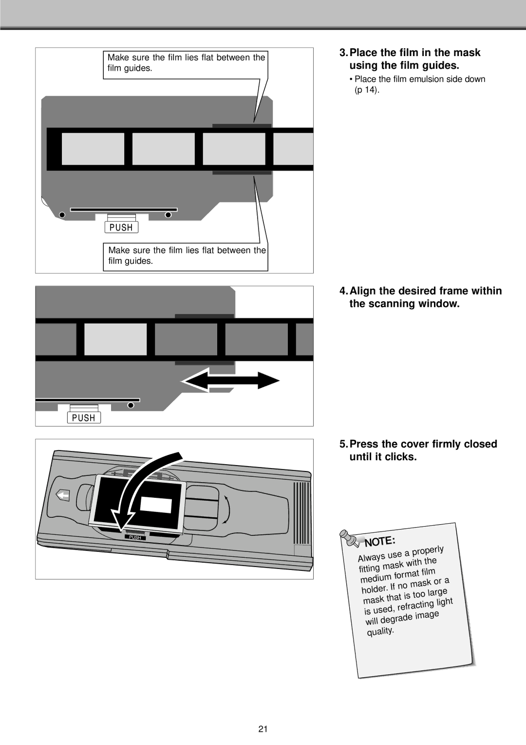 Konica Minolta II manual Place the film in the mask using the film guides 