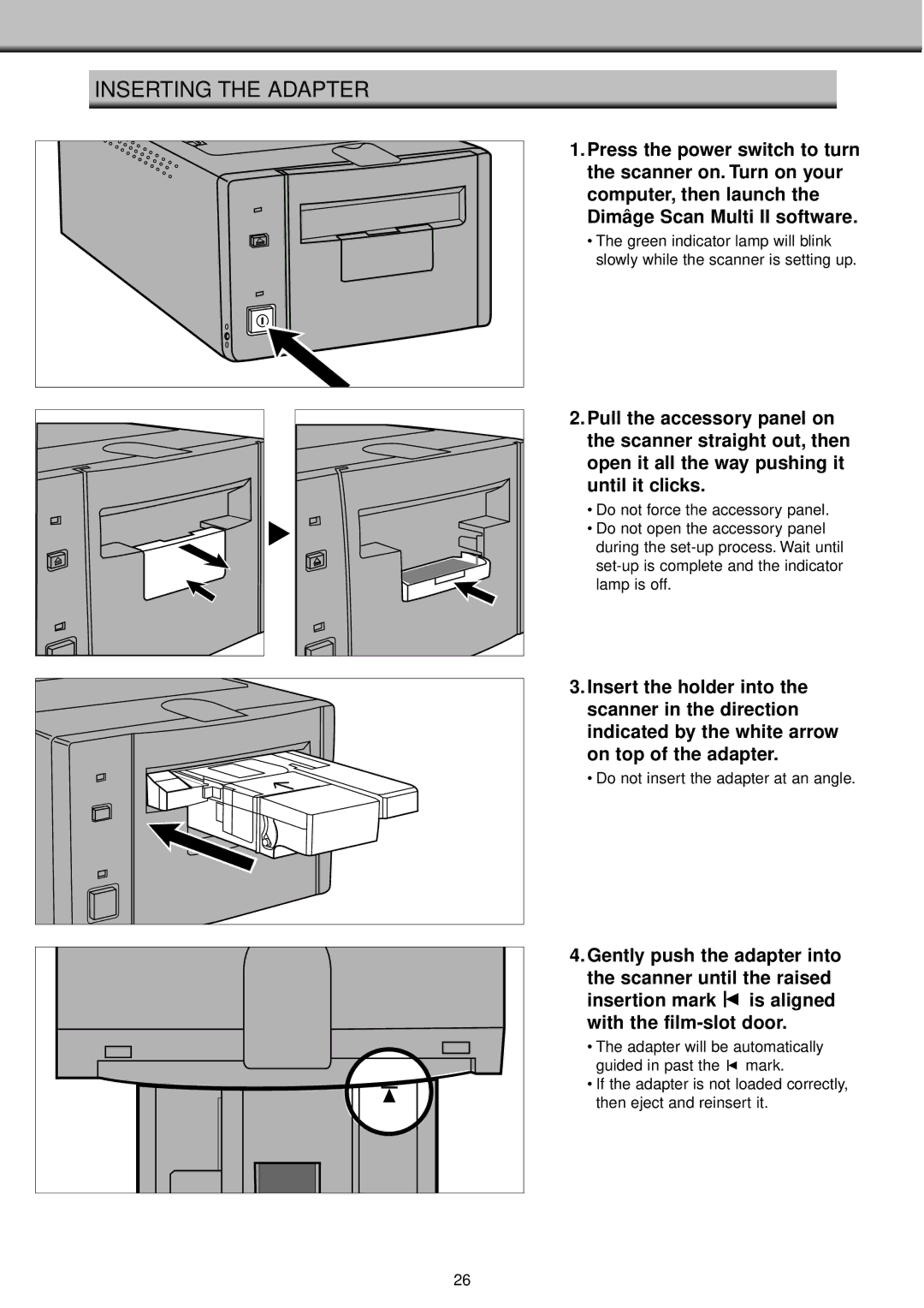 Konica Minolta II manual Inserting the Adapter 