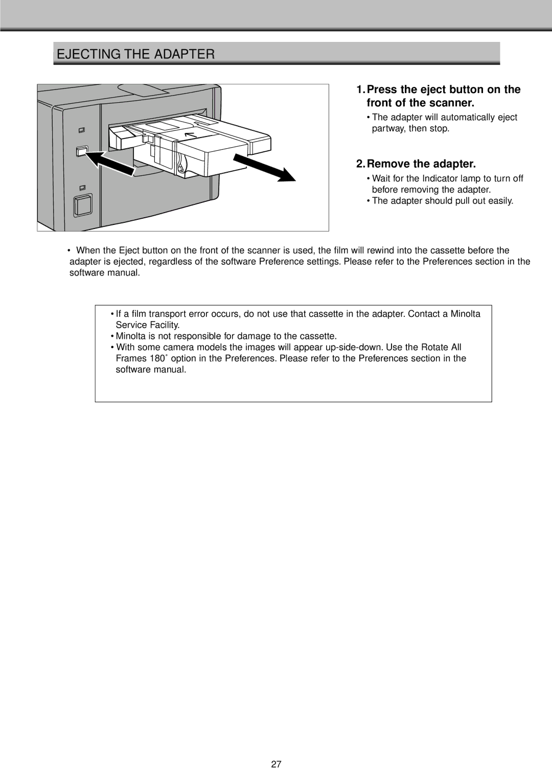 Konica Minolta II manual Ejecting the Adapter, Remove the adapter 