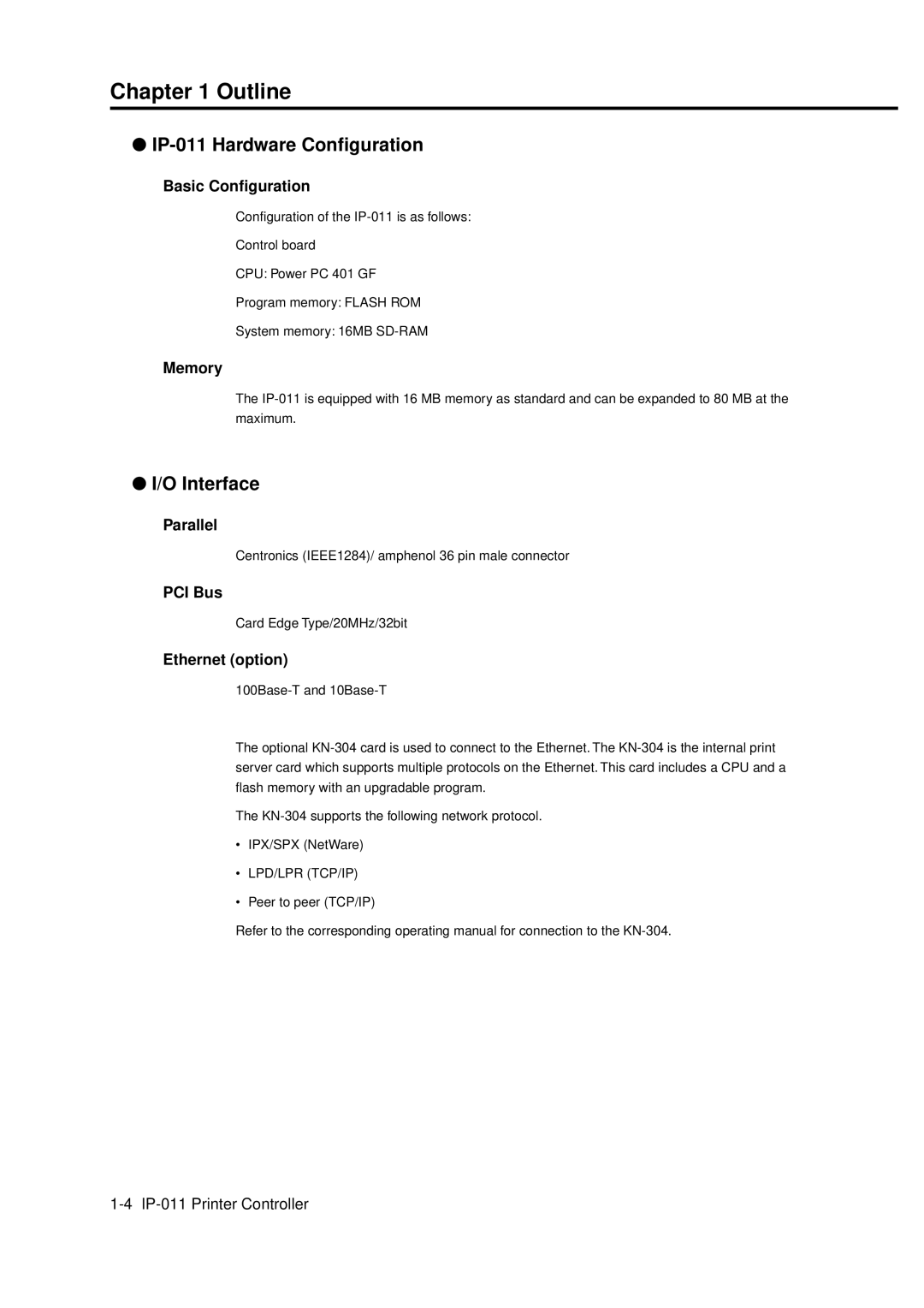 Konica Minolta manual Outline, IP-011 Hardware Configuration, Interface 