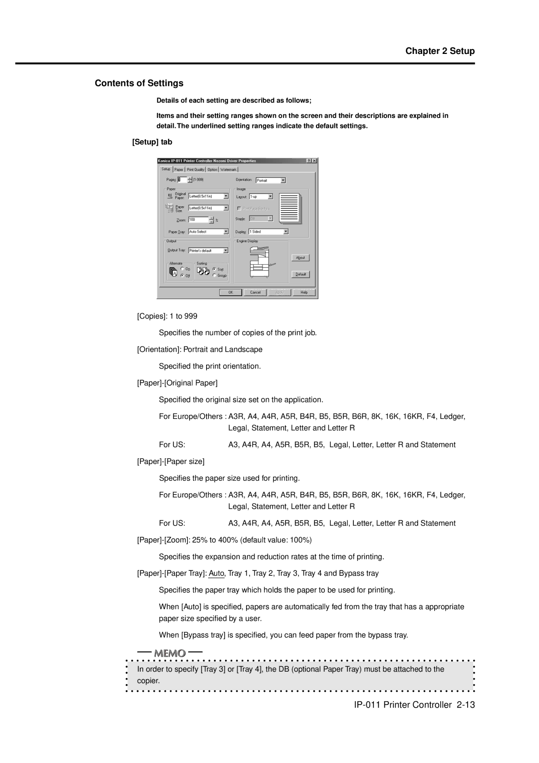 Konica Minolta IP-011 manual Setup Contents of Settings 