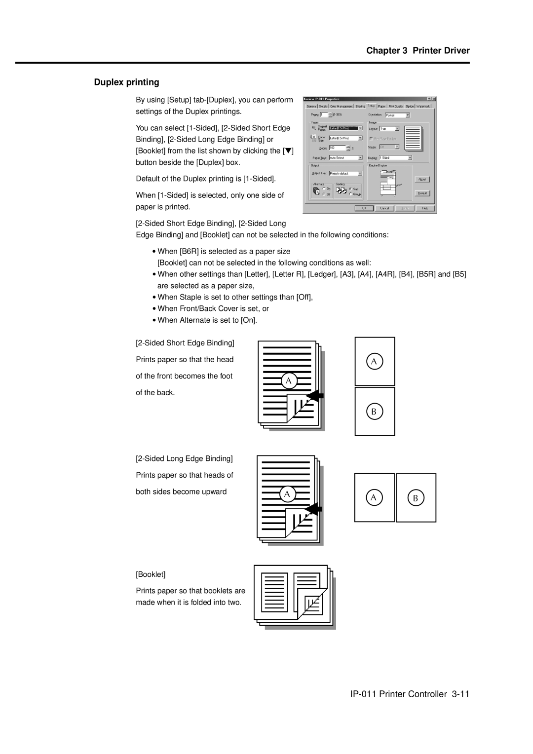 Konica Minolta IP-011 manual Printer Driver Duplex printing 