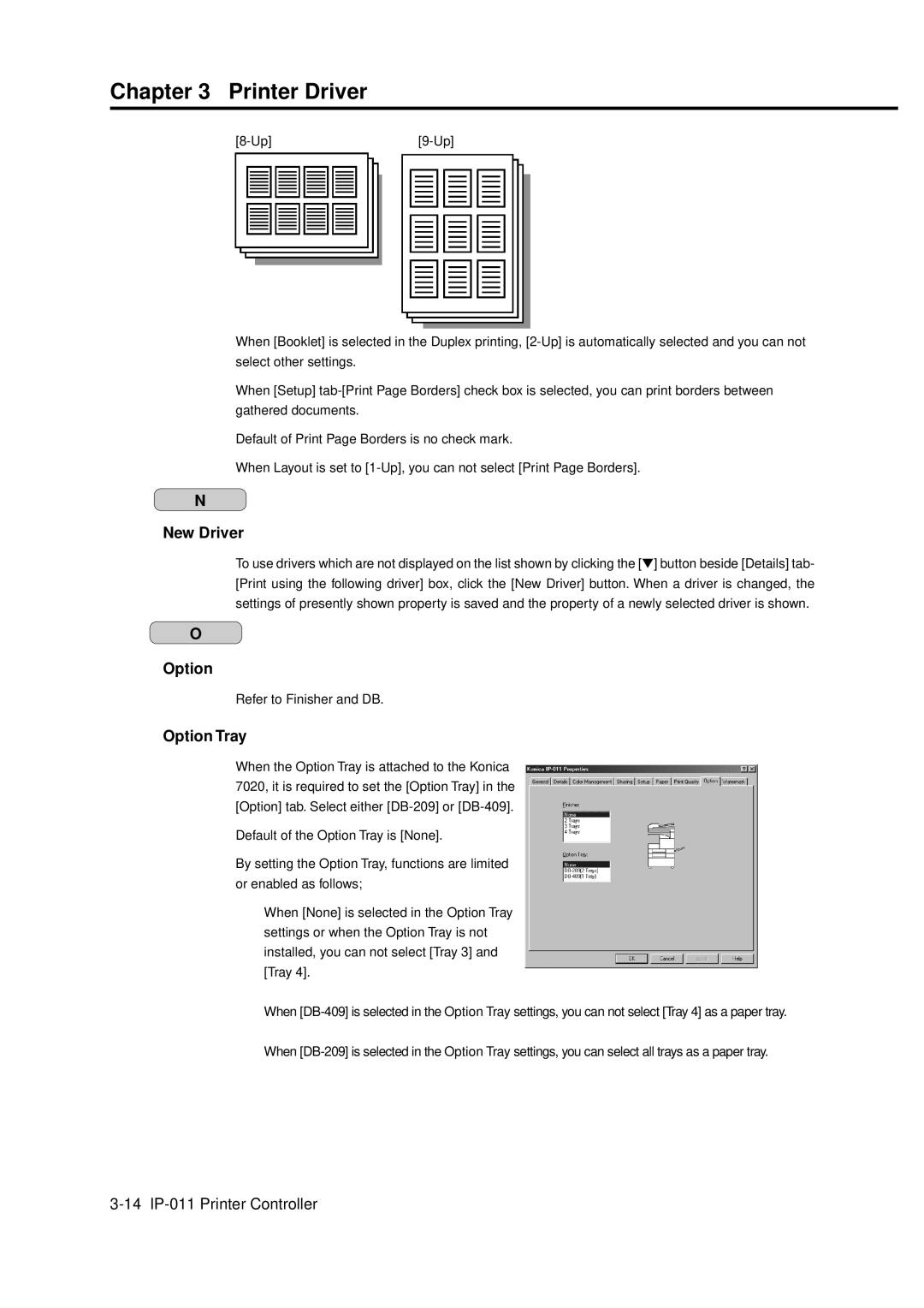 Konica Minolta IP-011 manual New Driver, Option Tray 