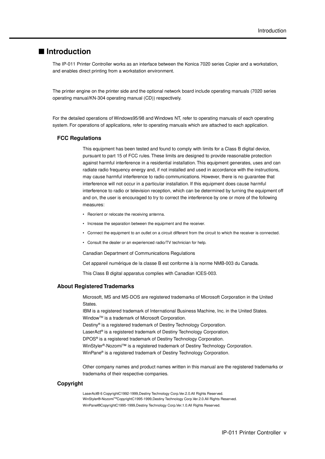 Konica Minolta IP-011 manual Introduction, FCC Regulations, About Registered Trademarks, Copyright 