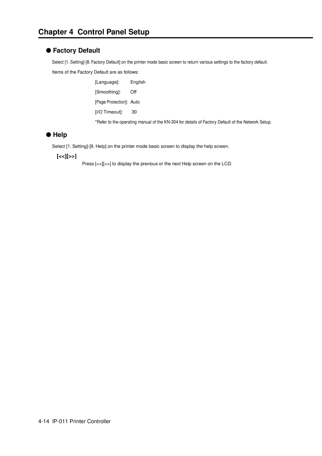 Konica Minolta IP-011 manual Factory Default, Help 