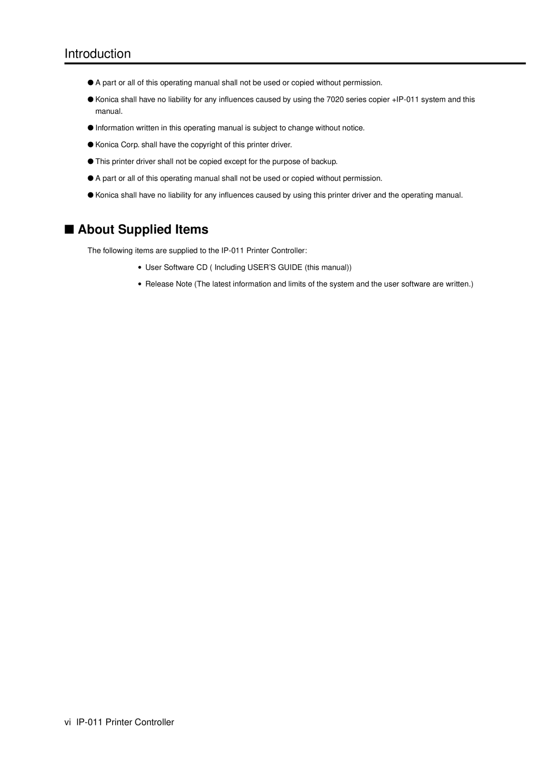 Konica Minolta IP-011 manual About Supplied Items 