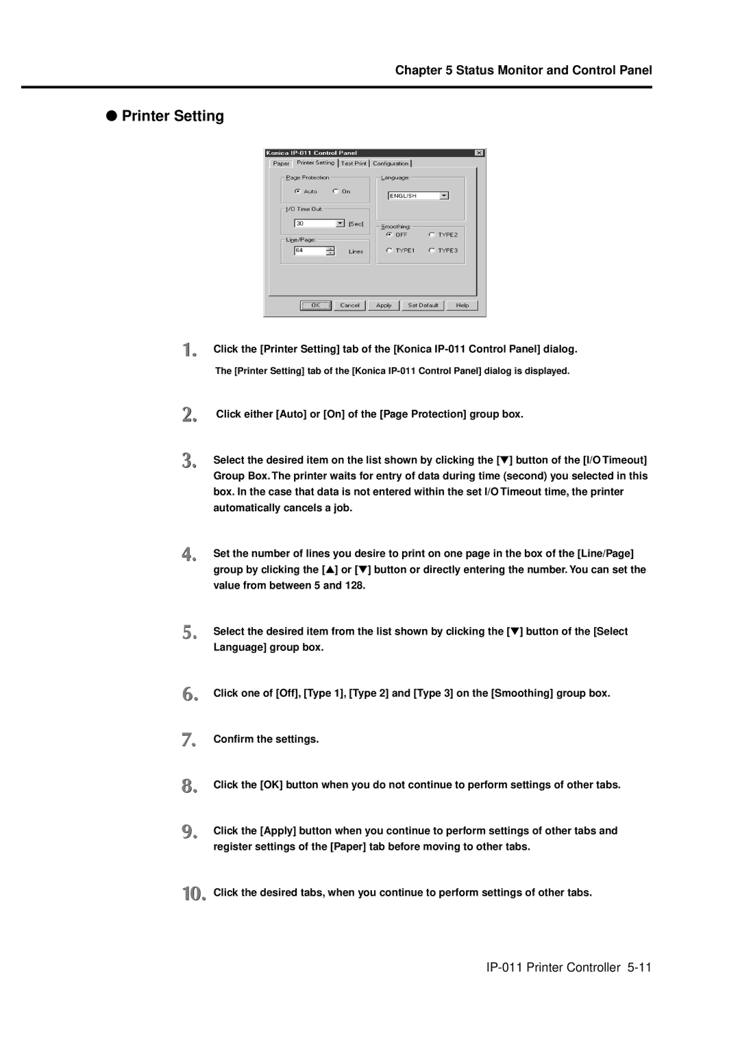 Konica Minolta IP-011 manual Printer Setting 