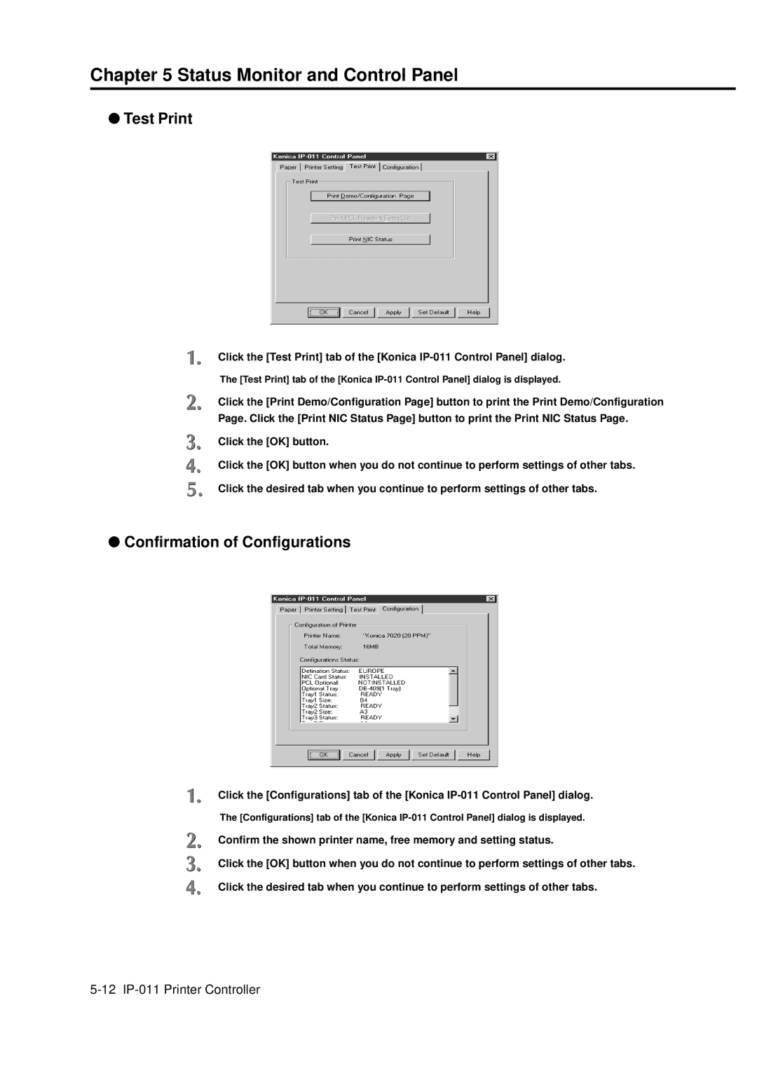 Konica Minolta IP-011 manual Test Print, Confirmation of Configurations 