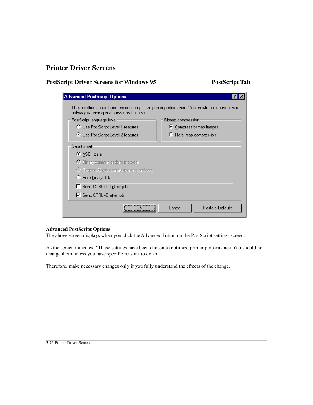 Konica Minolta IP-411 manual Advanced PostScript Options 