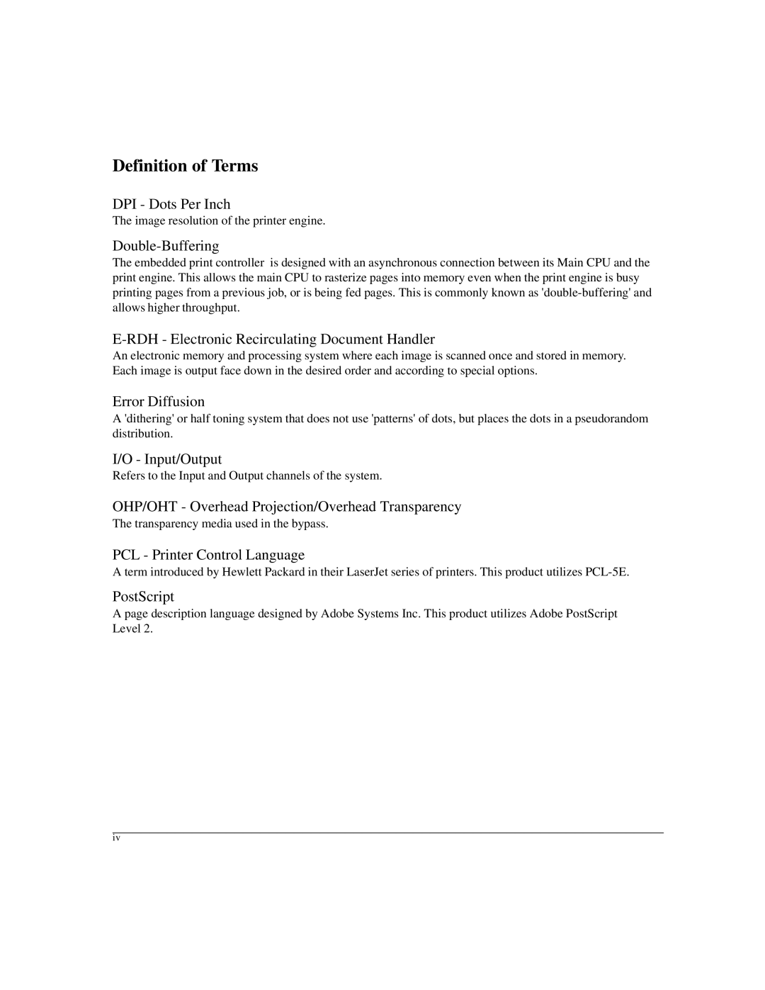 Konica Minolta IP-411 DPI Dots Per Inch, Double-Buffering, RDH Electronic Recirculating Document Handler, Error Diffusion 