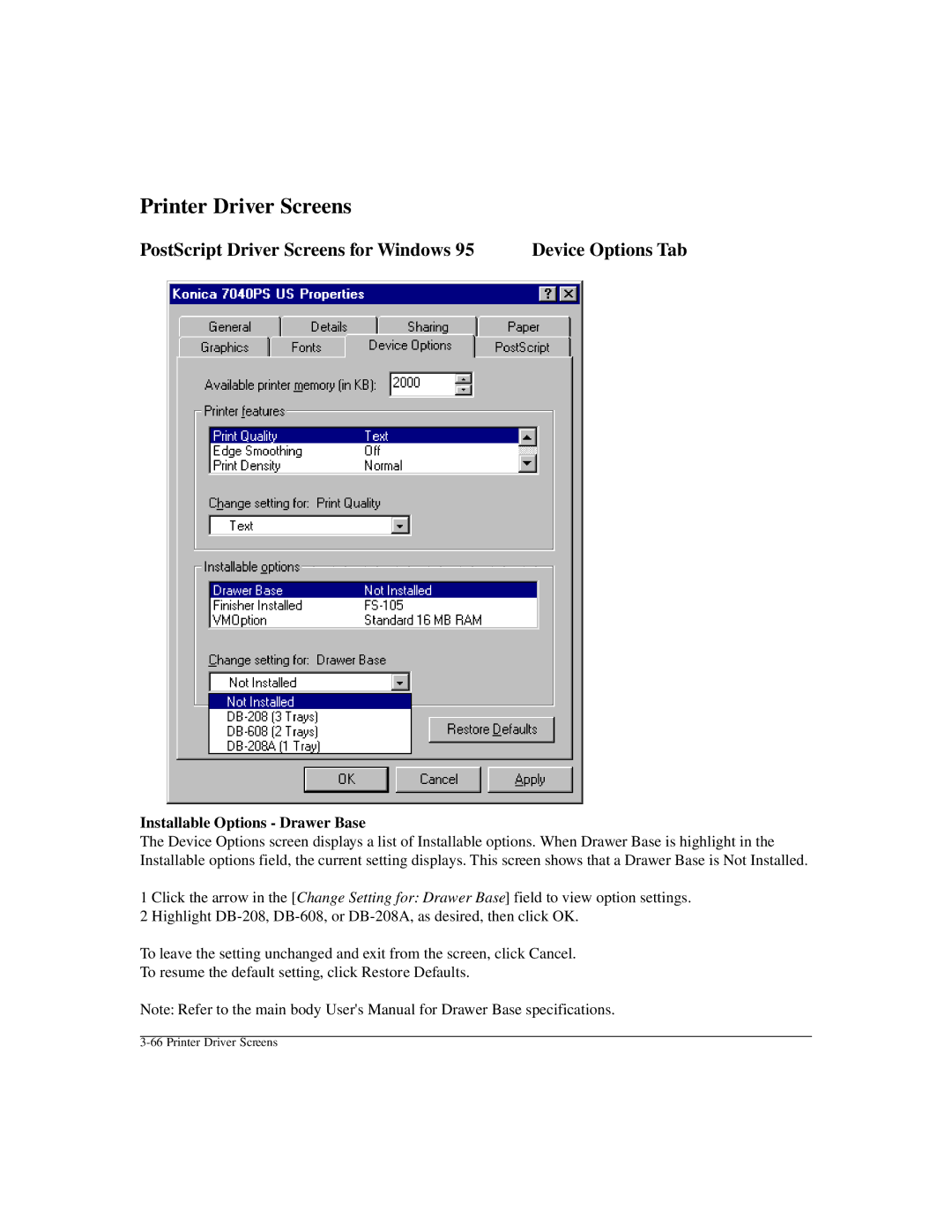 Konica Minolta IP-411 manual Installable Options Drawer Base 