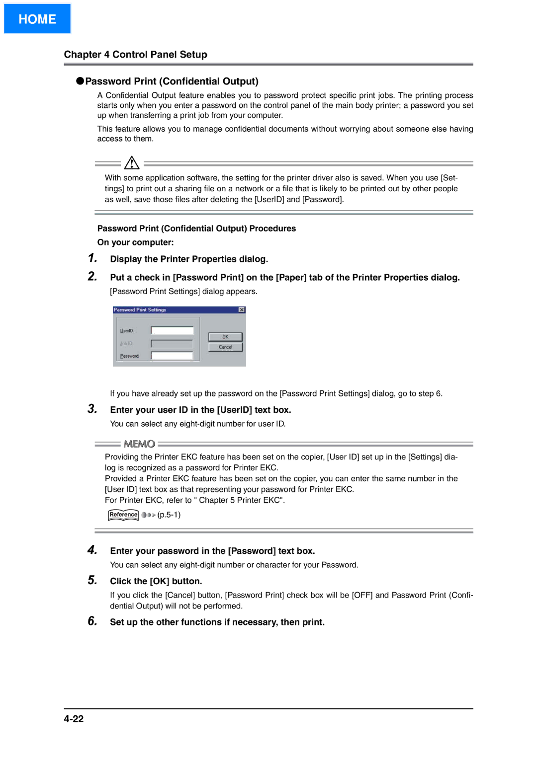 Konica Minolta IP-511 Control Panel Setup Password Print Confidential Output, Enter your user ID in the UserID text box 