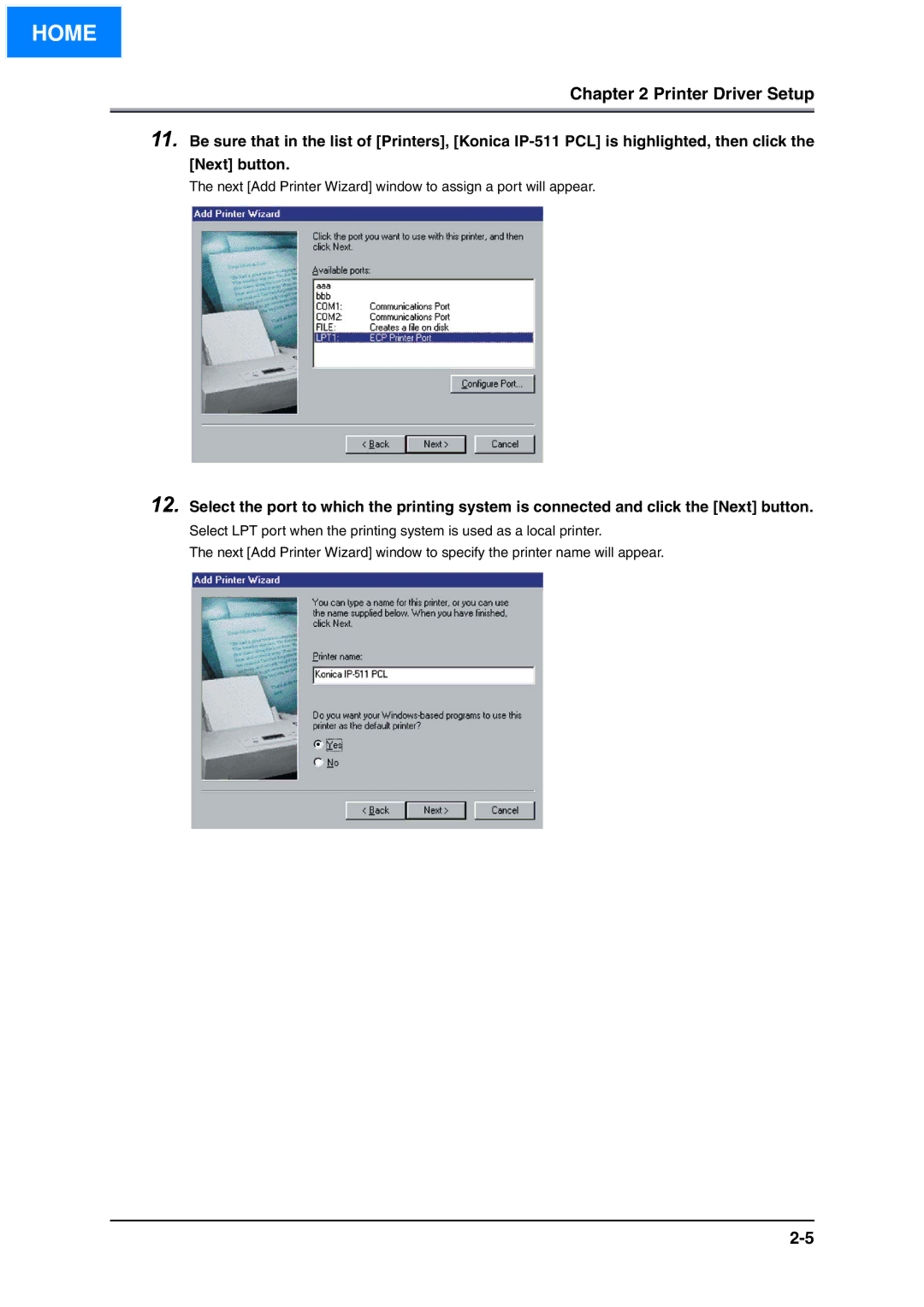 Konica Minolta IP-511 manual Next Add Printer Wizard window to assign a port will appear 