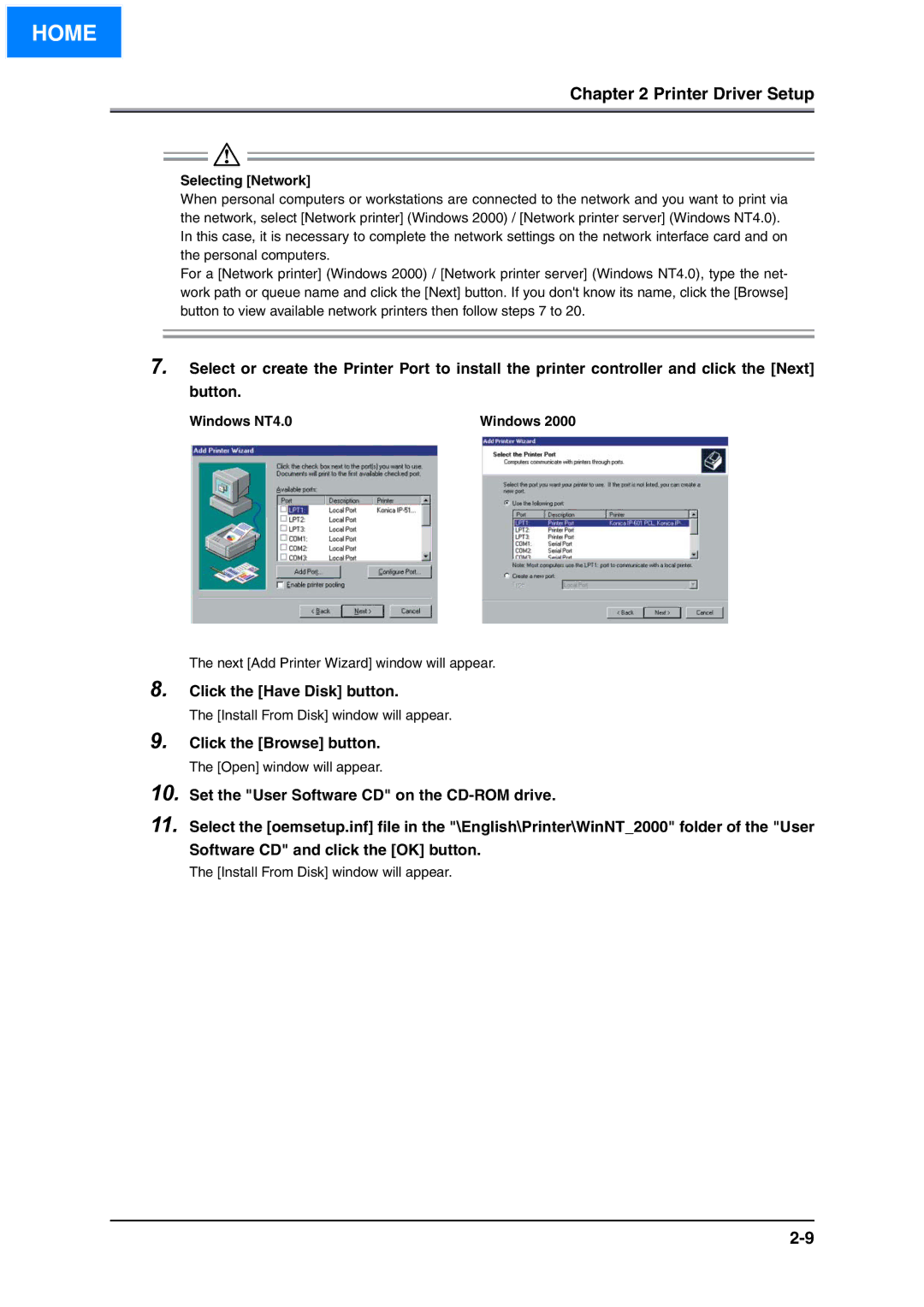 Konica Minolta IP-511 manual Home 