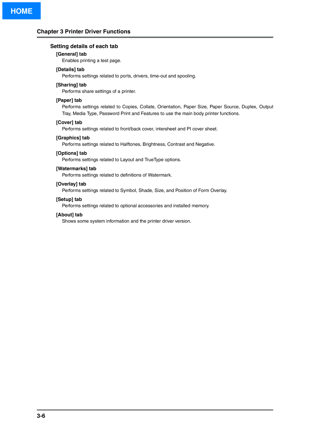 Konica Minolta IP-511 manual Setting details of each tab 