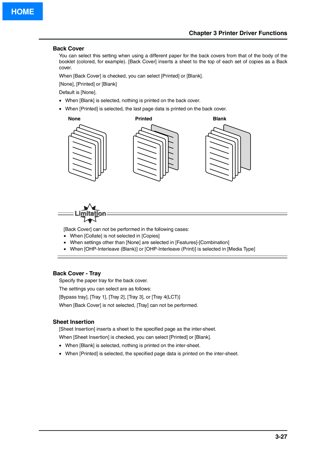 Konica Minolta IP-511 manual Back Cover Tray, Sheet Insertion 