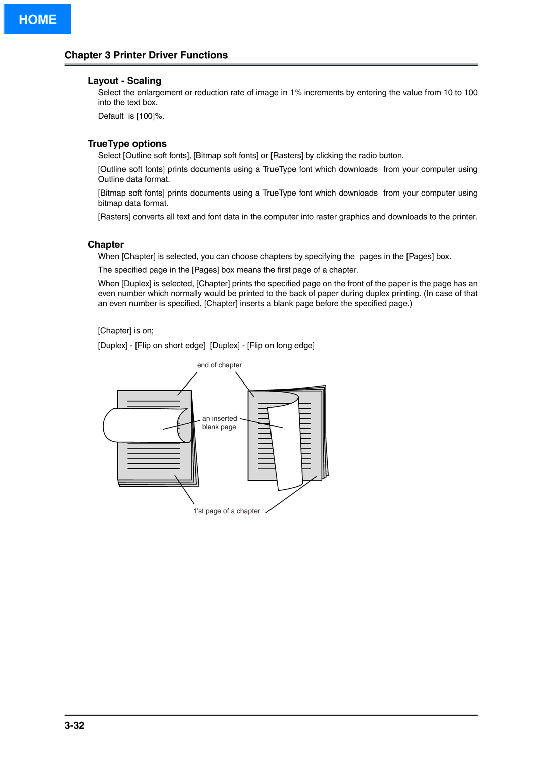 Konica Minolta IP-511 manual Layout Scaling, TrueType options, Chapter 