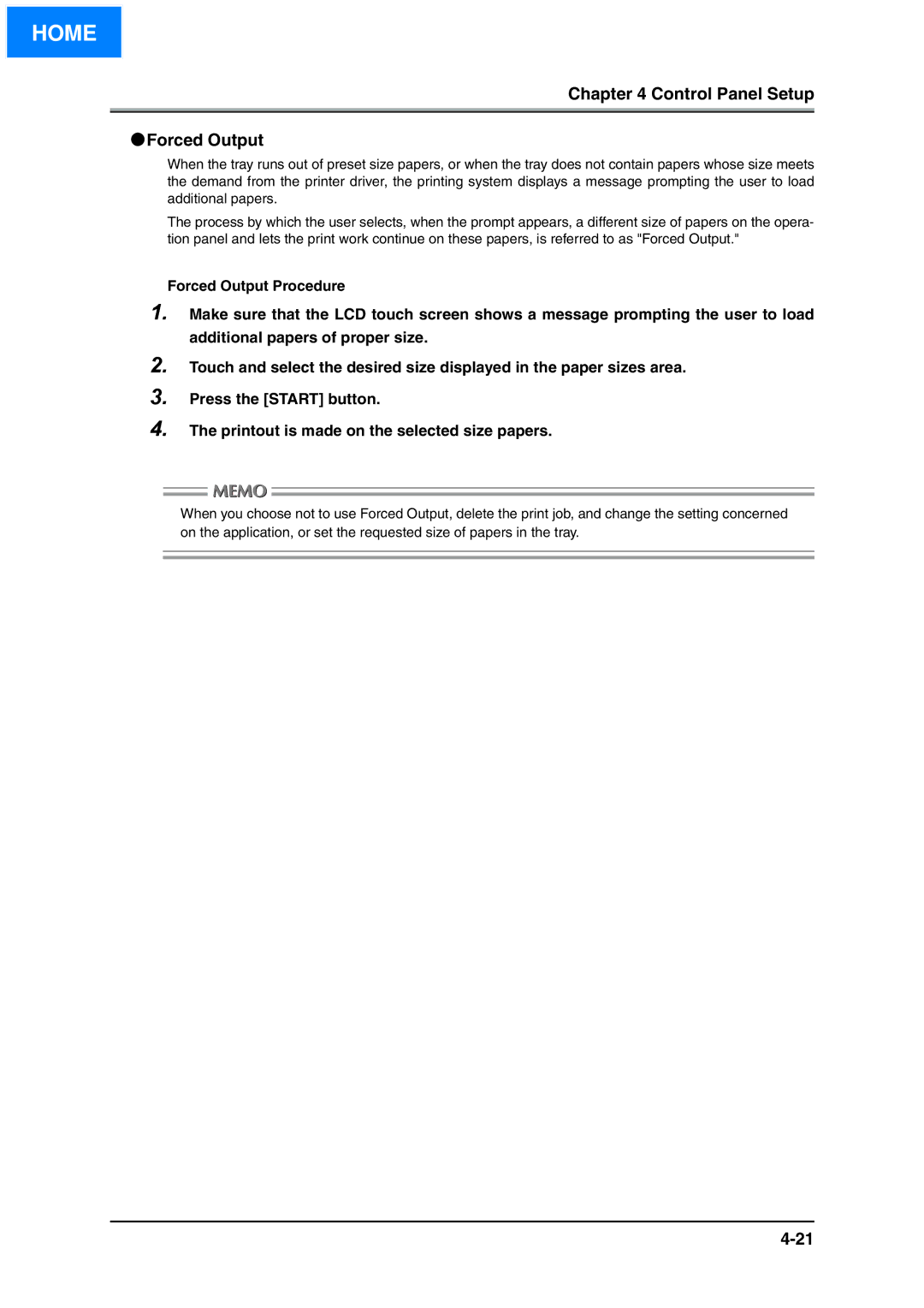 Konica Minolta IP-511 manual Control Panel Setup Forced Output 