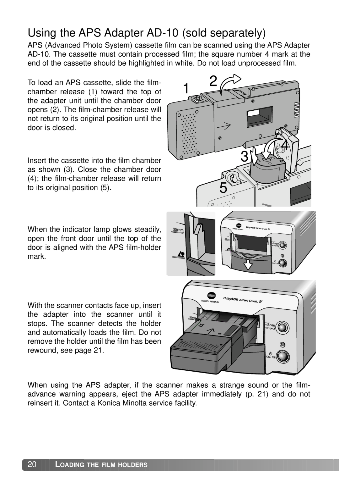 Konica Minolta IV instruction manual Using the APS Adapter AD-10 sold separately 