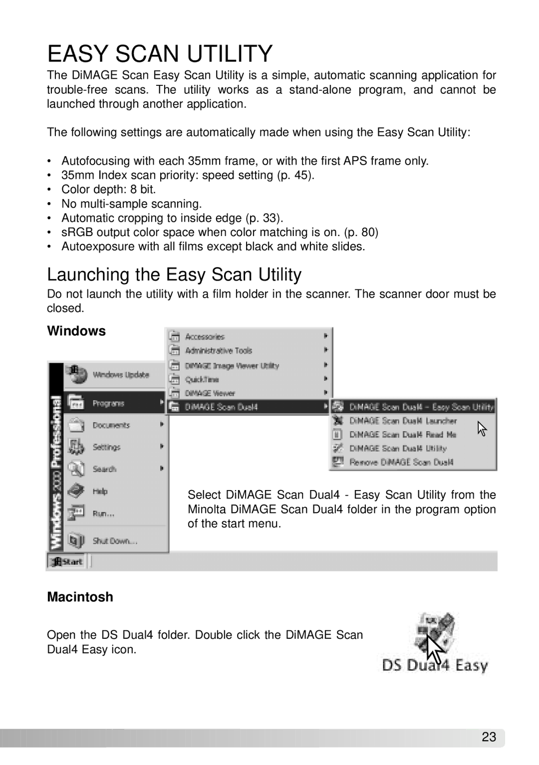 Konica Minolta IV instruction manual Launching the Easy Scan Utility 