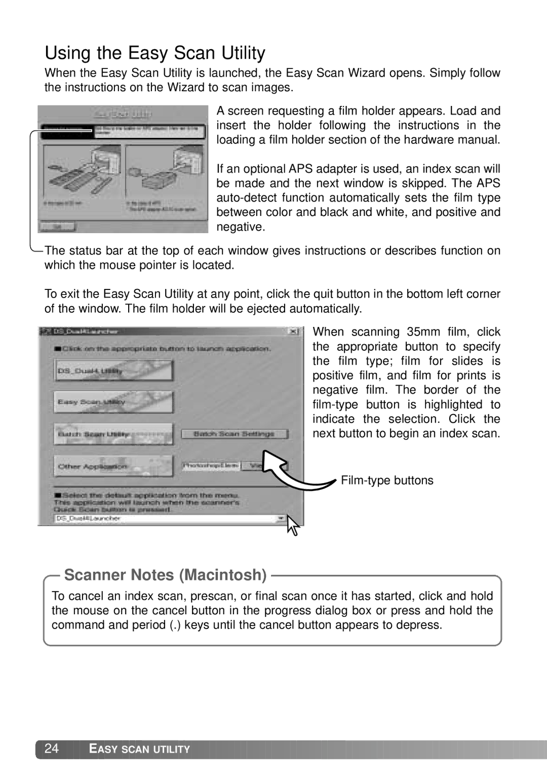 Konica Minolta IV instruction manual Using the Easy Scan Utility, Scanner Notes Macintosh 