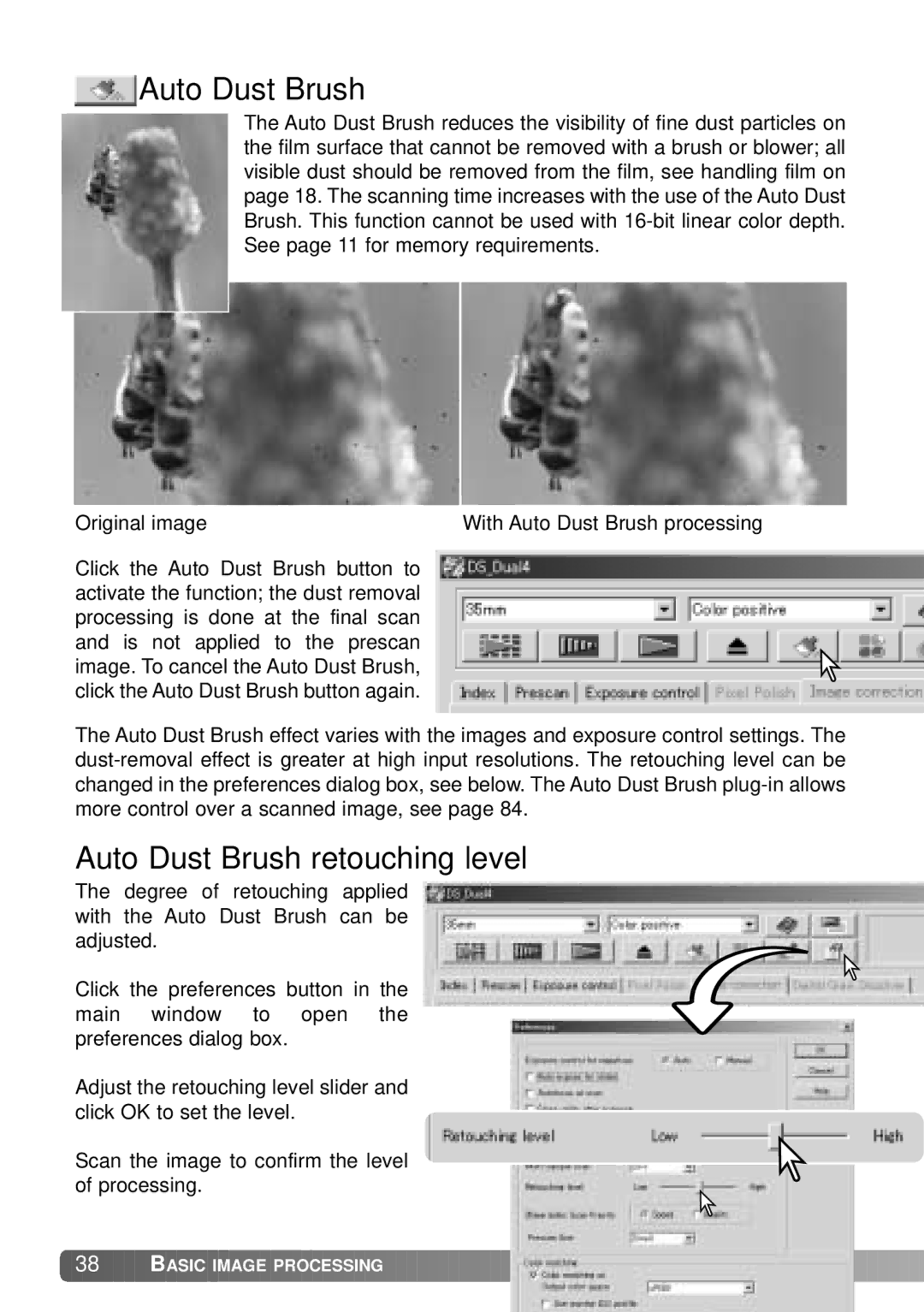 Konica Minolta IV instruction manual Auto Dust Brush retouching level 