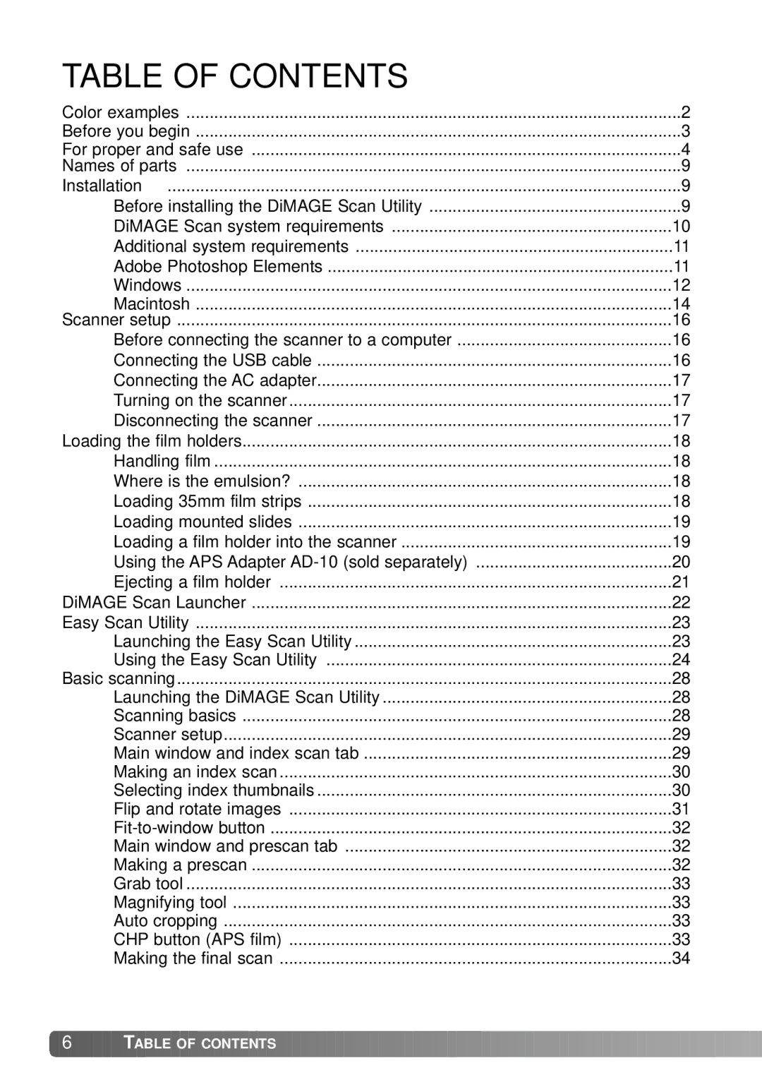 Konica Minolta IV instruction manual Table of Contents 