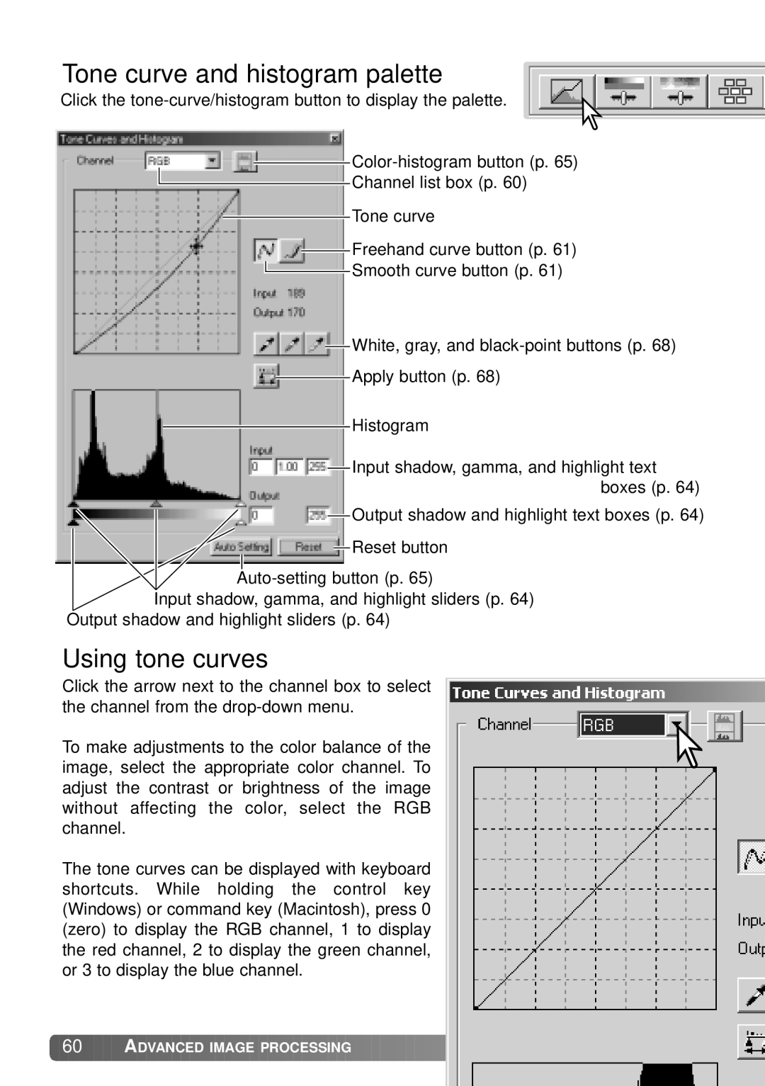 Konica Minolta IV instruction manual Tone curve and histogram palette, Using tone curves 