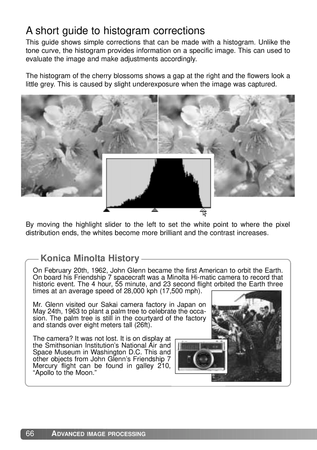 Konica Minolta IV instruction manual Short guide to histogram corrections, Konica Minolta History 