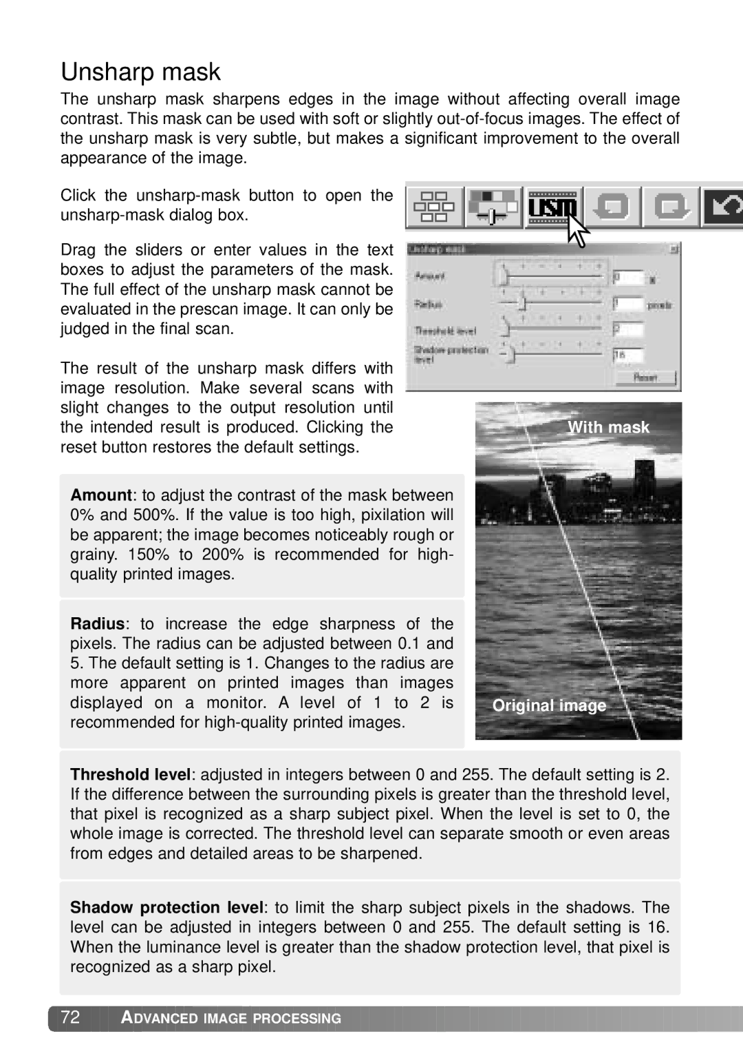 Konica Minolta IV instruction manual Unsharp mask, With mask Original image 