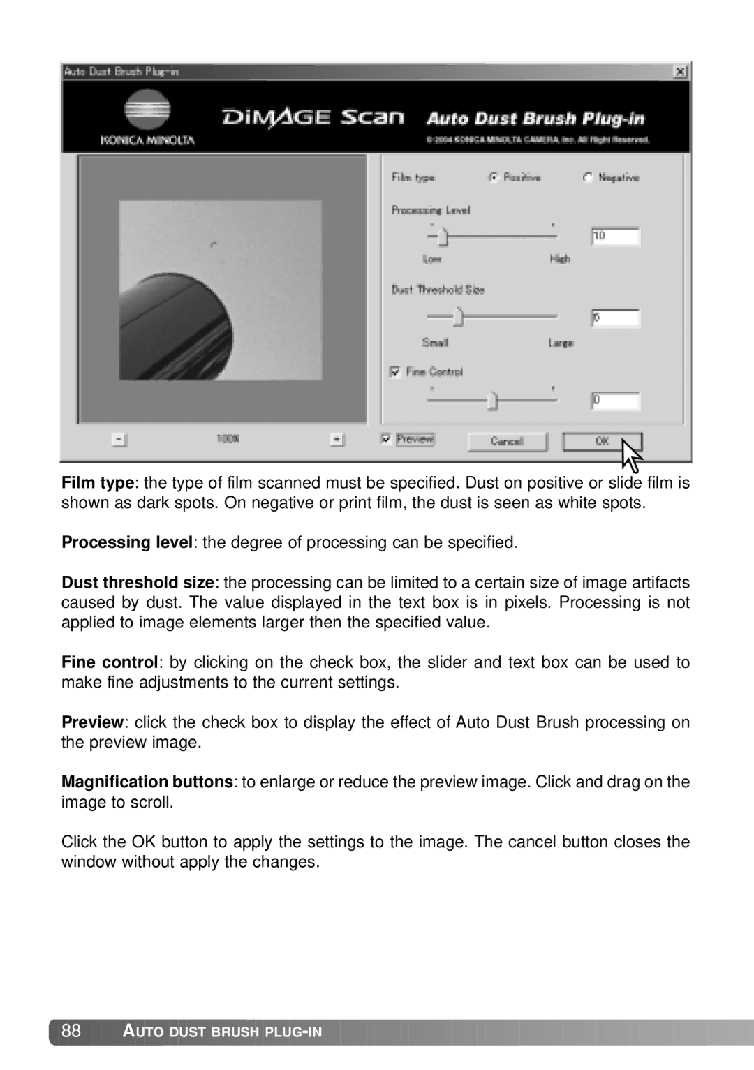 Konica Minolta IV instruction manual Auto Dust Brush PLUG-IN 