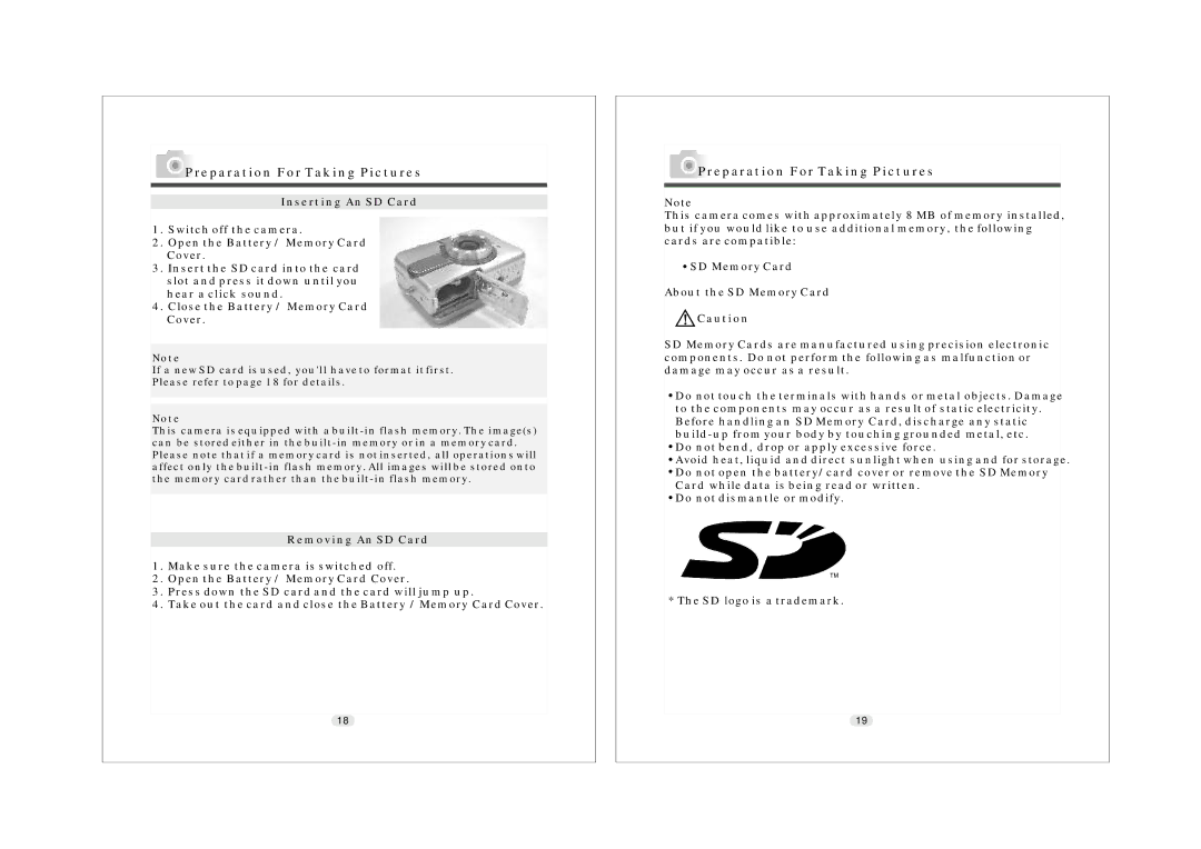 Konica Minolta KD-25 user manual Preparation For Taking Pictures 