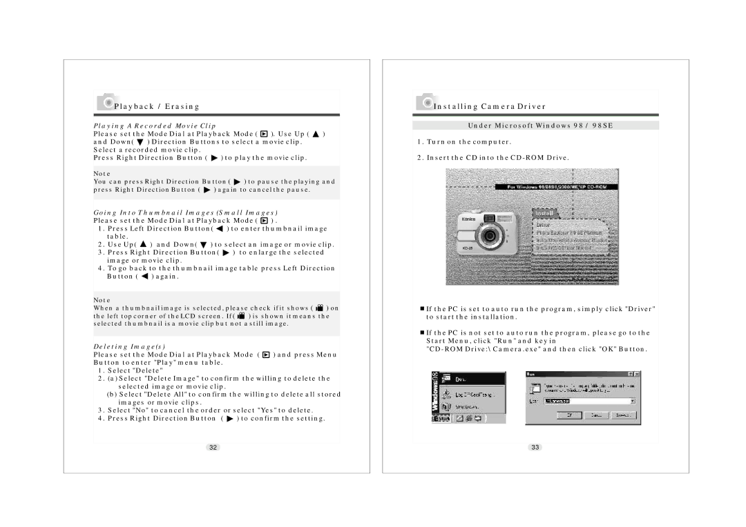 Konica Minolta KD-25 Installing Camera Driver, Playing a Recorded Movie Clip, Going Into Thumbnail Images Small Images 