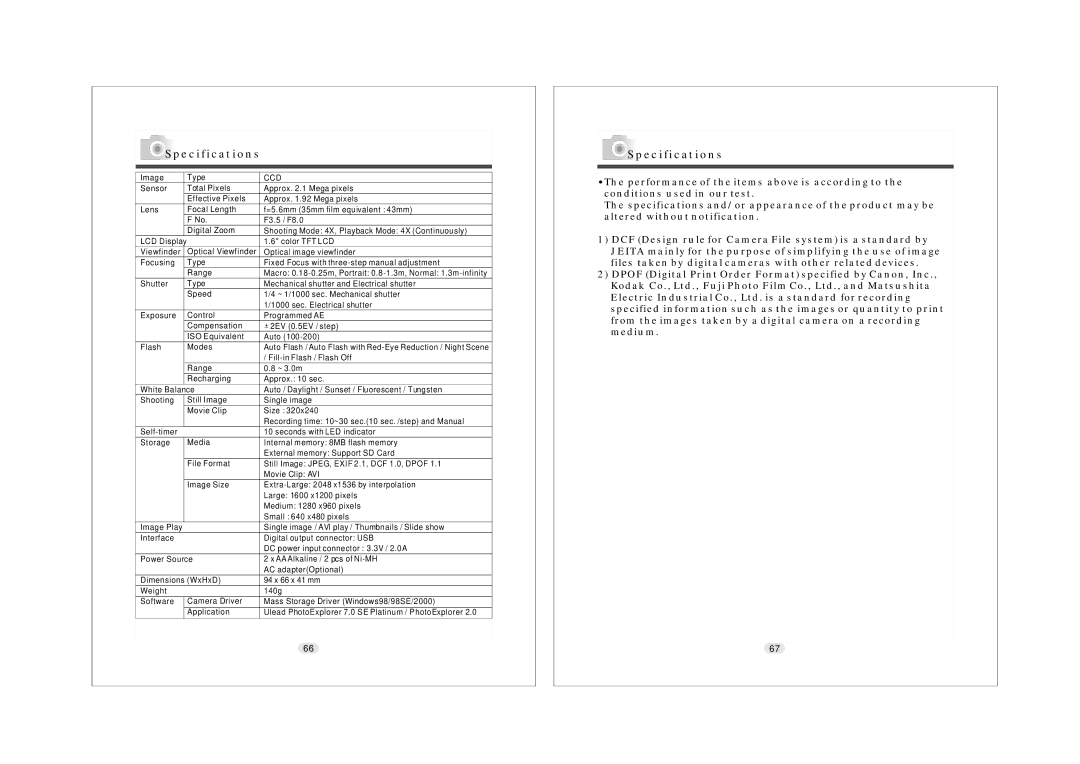 Konica Minolta KD-25 user manual Specifications, Ccd 