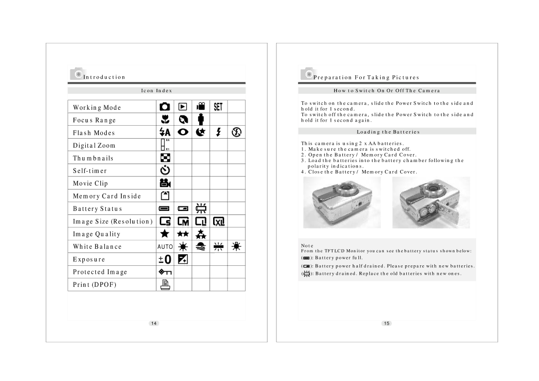 Konica Minolta KD-25 user manual Exposure Protected Image Print Dpof, Preparation For Taking Pictures 